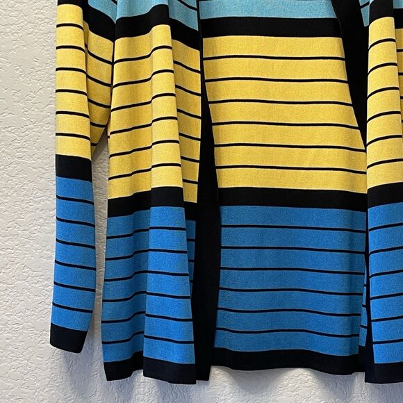Misook Retro Y2K Colorful Striped Long Sleeve Open Front Cardigan Sweater Sz M - Picture 3 of 7